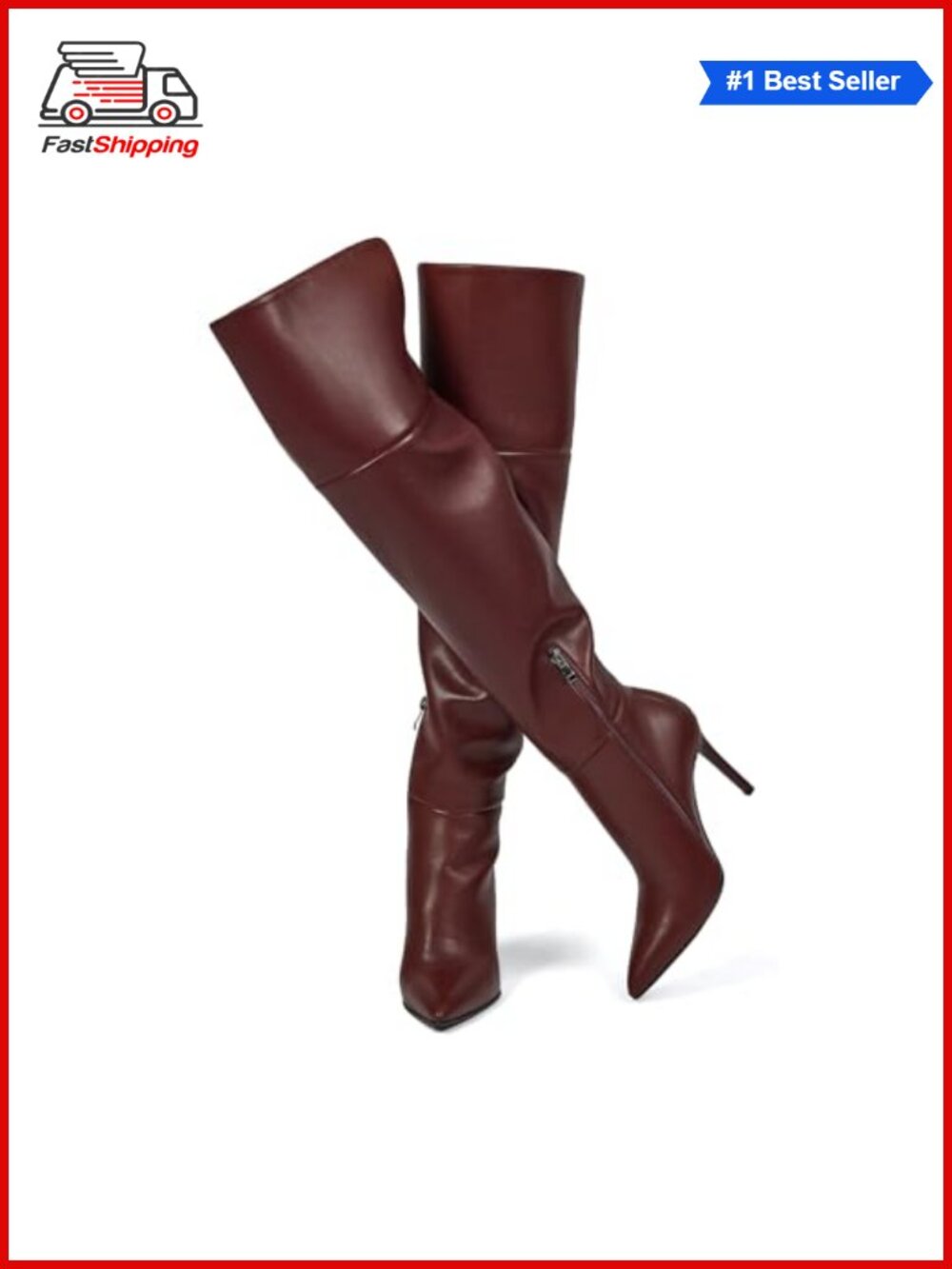 ✨ Over the Knee Boots Faux Leather Stiletto Heel Pointed Toe Thigh High